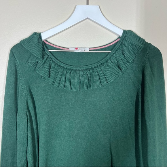 Boden Womens Lavinia Ruffle Trim Knit Sweater Size 12 Green Work Office - Picture 2 of 10
